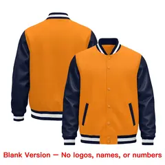 Navy Orange White Raglan Varsity Full-Snap Letterman Jacket 5