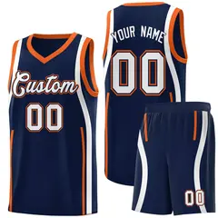 Navy Orange-White Ribbon Pattern Basketball Kits 1