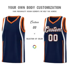 Navy Orange-White Ribbon Pattern Basketball Kits 3