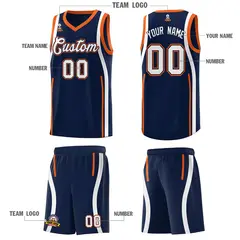 Navy Orange-White Ribbon Pattern Basketball Kits 5