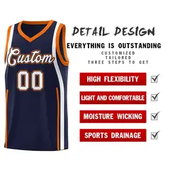 Navy Orange-White Ribbon Pattern Basketball Kits 2