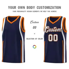 Navy Orange-White Ribbon Pattern Basketball Kits 3