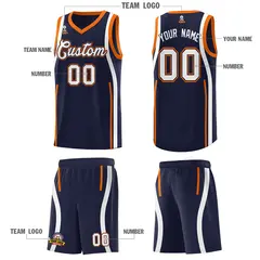 Navy Orange-White Ribbon Pattern Basketball Kits 5