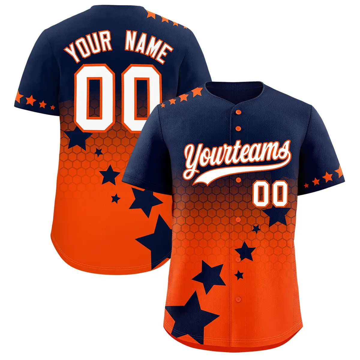 Navy Orange White Rising Stars Gradient Baseball Jersey