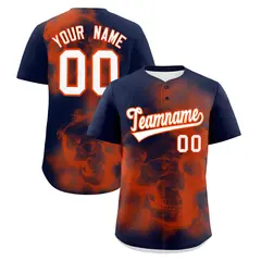 Navy Orange White Skeleton Graffiti Baseball Jersey 1