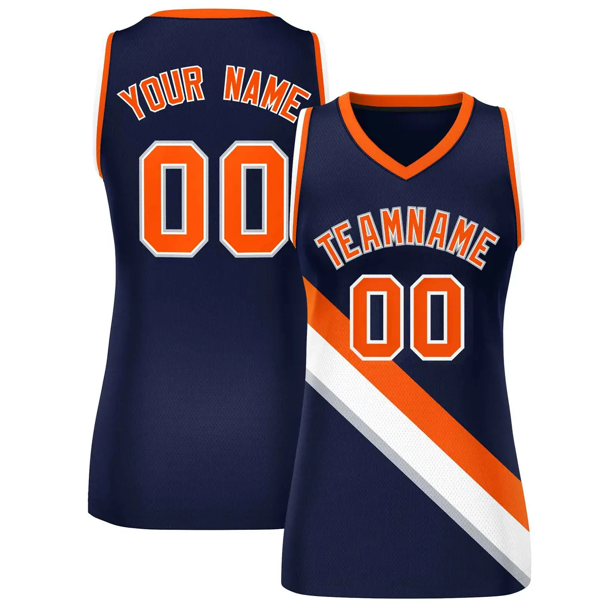 Navy Orange-White Slash Mesh Basketball Jersey For Women