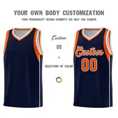 Navy Orange-White Sleeve Color Block Basketball Jersey 3