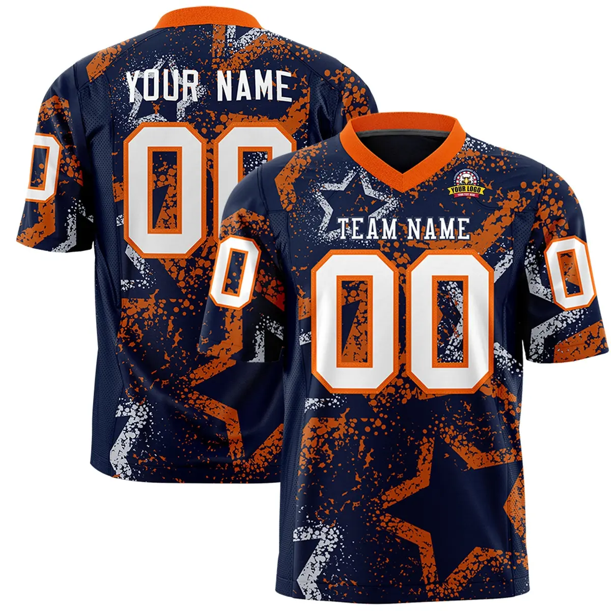 Navy Orange-White Star Graffiti Football Jersey