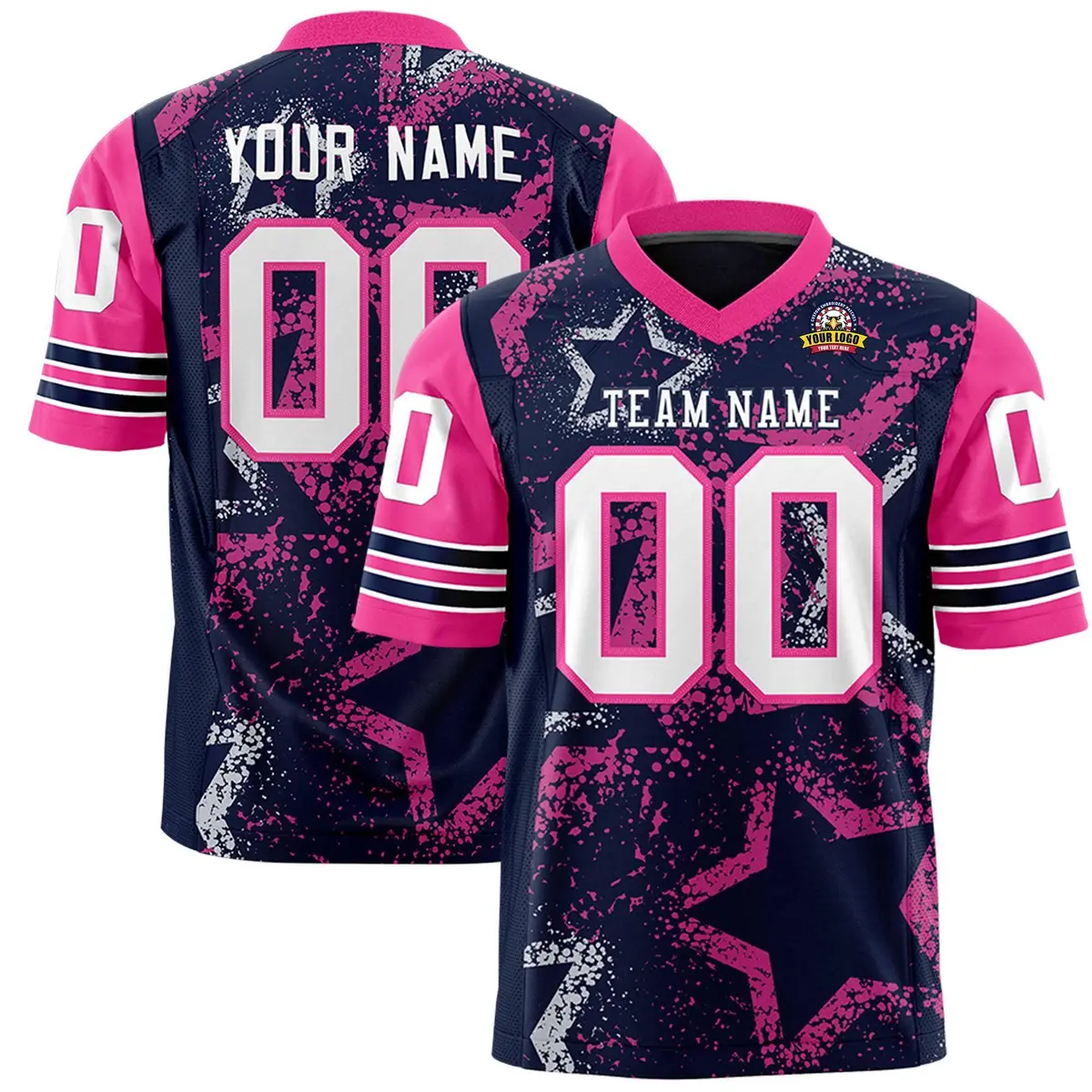 Navy Orange White Star Pattern Authentic Football Jersey