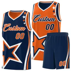 Navy Orange White Star Series Reversible Basketball Jersey