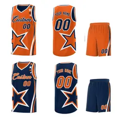 Navy Orange White Star Series Reversible Basketball Jersey 2