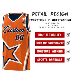 Navy Orange White Star Series Reversible Basketball Jersey 3