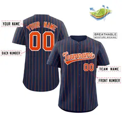 Navy Orange-White Stripe Authentic Fashion Baseball Jersey 2