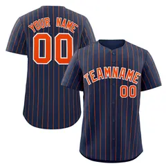Navy Orange-White Stripe Authentic Fashion Baseball Jersey
