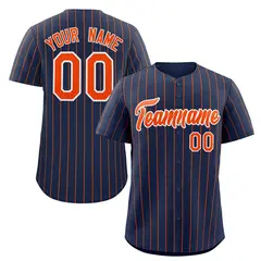 Navy Orange-White Stripe Authentic Fashion Baseball Jersey
