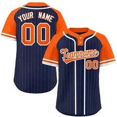 Navy Orange-White Stripe Raglan Two-Button Softball Jersey 1