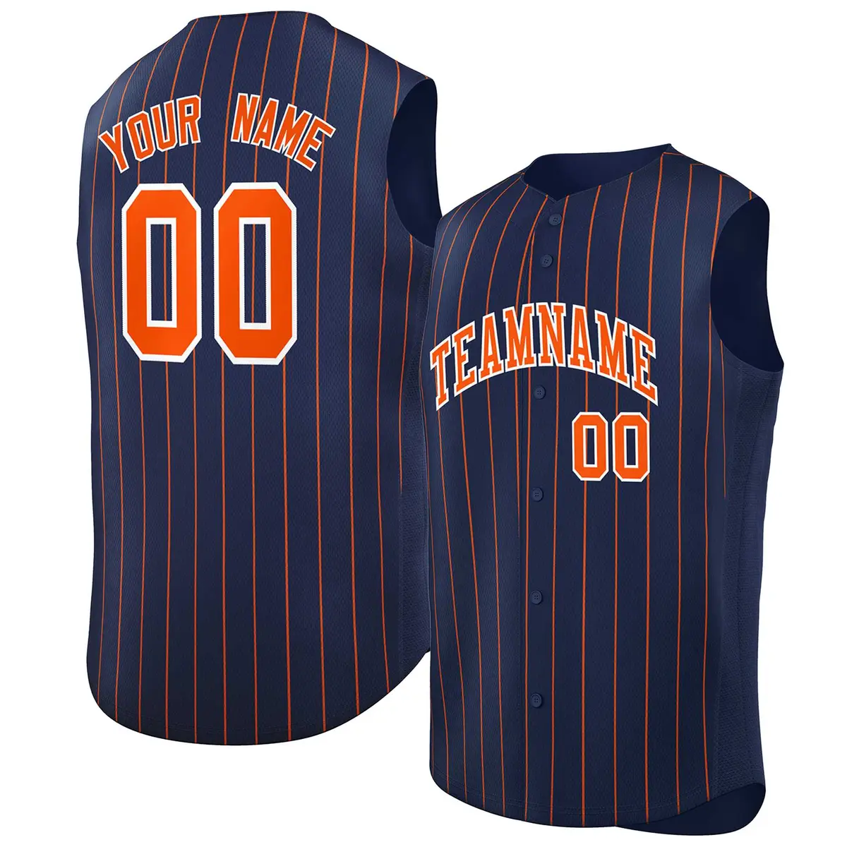 Navy Orange-White Striped Sleeveless Fashion Baseball Jersey