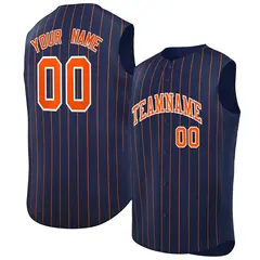 Navy Orange-White Striped Sleeveless Fashion Baseball Jersey