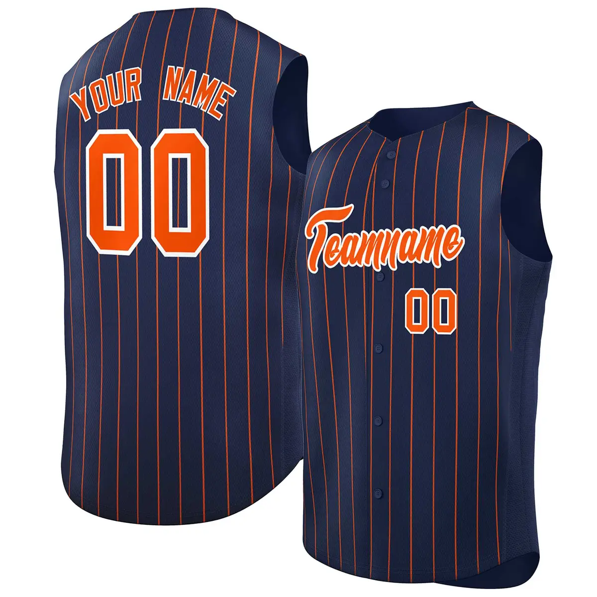 Navy Orange-White Striped Sleeveless Fashion Baseball Jersey