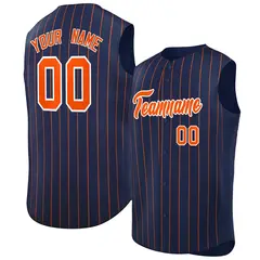 Navy Orange-White Striped Sleeveless Fashion Baseball Jersey