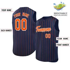 Navy Orange-White Striped Sleeveless Fashion Baseball Jersey 2