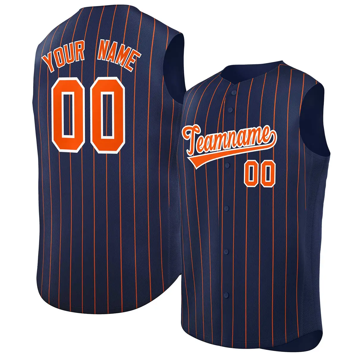 Navy Orange-White Striped Sleeveless Fashion Baseball Jersey