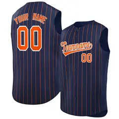 Navy Orange-White Striped Sleeveless Fashion Baseball Jersey