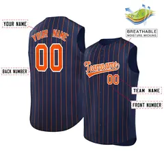 Navy Orange-White Striped Sleeveless Fashion Baseball Jersey 2