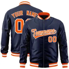 Navy Orange-White Varsity Letterman Full-Zip Bomber Jacket