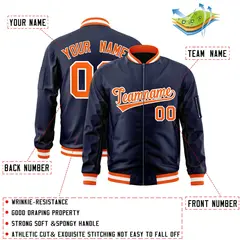Navy Orange-White Varsity Letterman Full-Zip Bomber Jacket 2