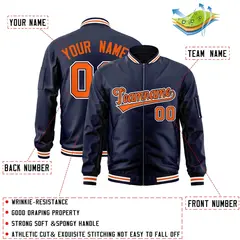 Navy Orange-White Varsity Letterman Full-Zip Bomber Jacket 2