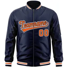 Navy Orange-White Varsity Letterman Full-Zip Bomber Jacket 3