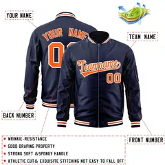 Navy Orange-White Varsity Letterman Full-Zip Bomber Jacket 2