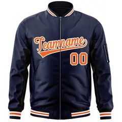 Navy Orange-White Varsity Letterman Full-Zip Bomber Jacket 3