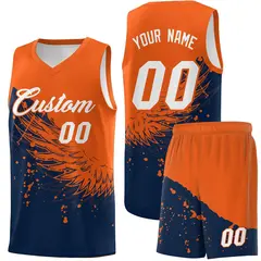 Navy Orange Wing Pattern Basketball Jersey Sports Uniform