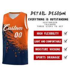 Navy Orange Wing Pattern Basketball Jersey Sports Uniform 2