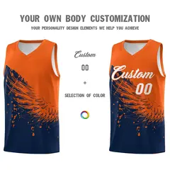 Navy Orange Wing Pattern Basketball Jersey Sports Uniform 3