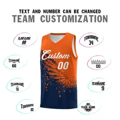 Navy Orange Wing Pattern Basketball Jersey Sports Uniform 4