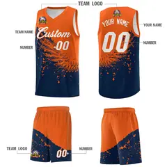 Navy Orange Wing Pattern Basketball Jersey Sports Uniform 5