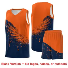 Navy Orange Wing Pattern Basketball Jersey Sports Uniform 7