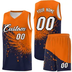Navy Orange Wing Pattern Basketball Jersey Sports Uniform 1
