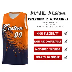 Navy Orange Wing Pattern Basketball Jersey Sports Uniform 2