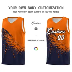 Navy Orange Wing Pattern Basketball Jersey Sports Uniform 3