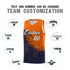 Navy Orange Wing Pattern Basketball Jersey Sports Uniform 4