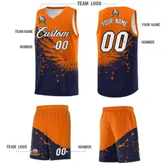 Navy Orange Wing Pattern Basketball Jersey Sports Uniform 5