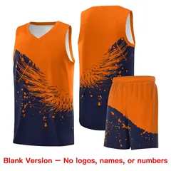 Navy Orange Wing Pattern Basketball Jersey Sports Uniform 7