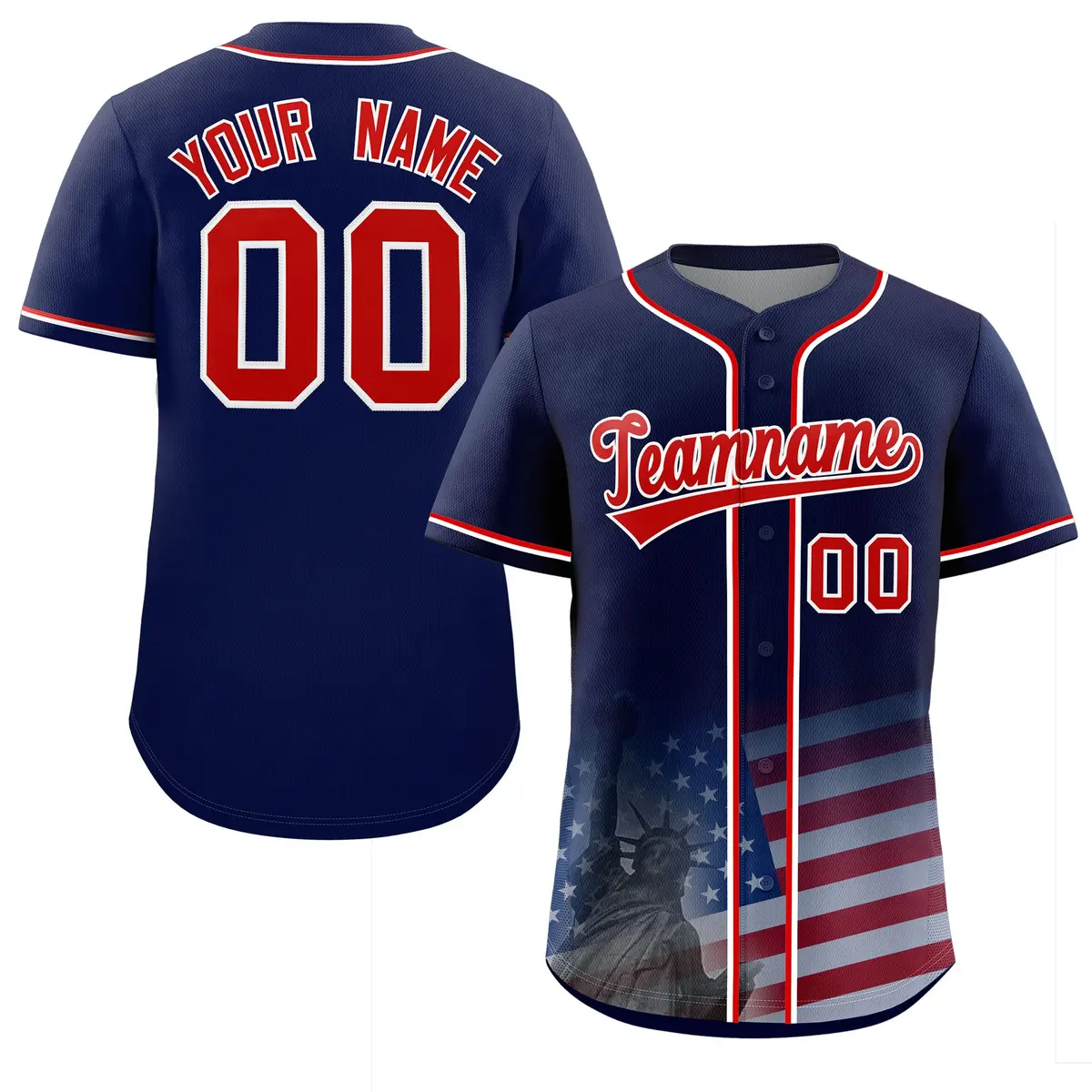 Navy Patriotic Gradient American Flag Baseball Jersey