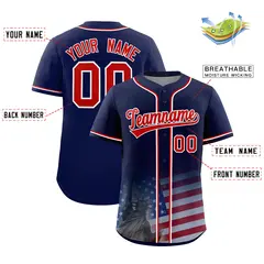 Navy Patriotic Gradient American Flag Baseball Jersey 2