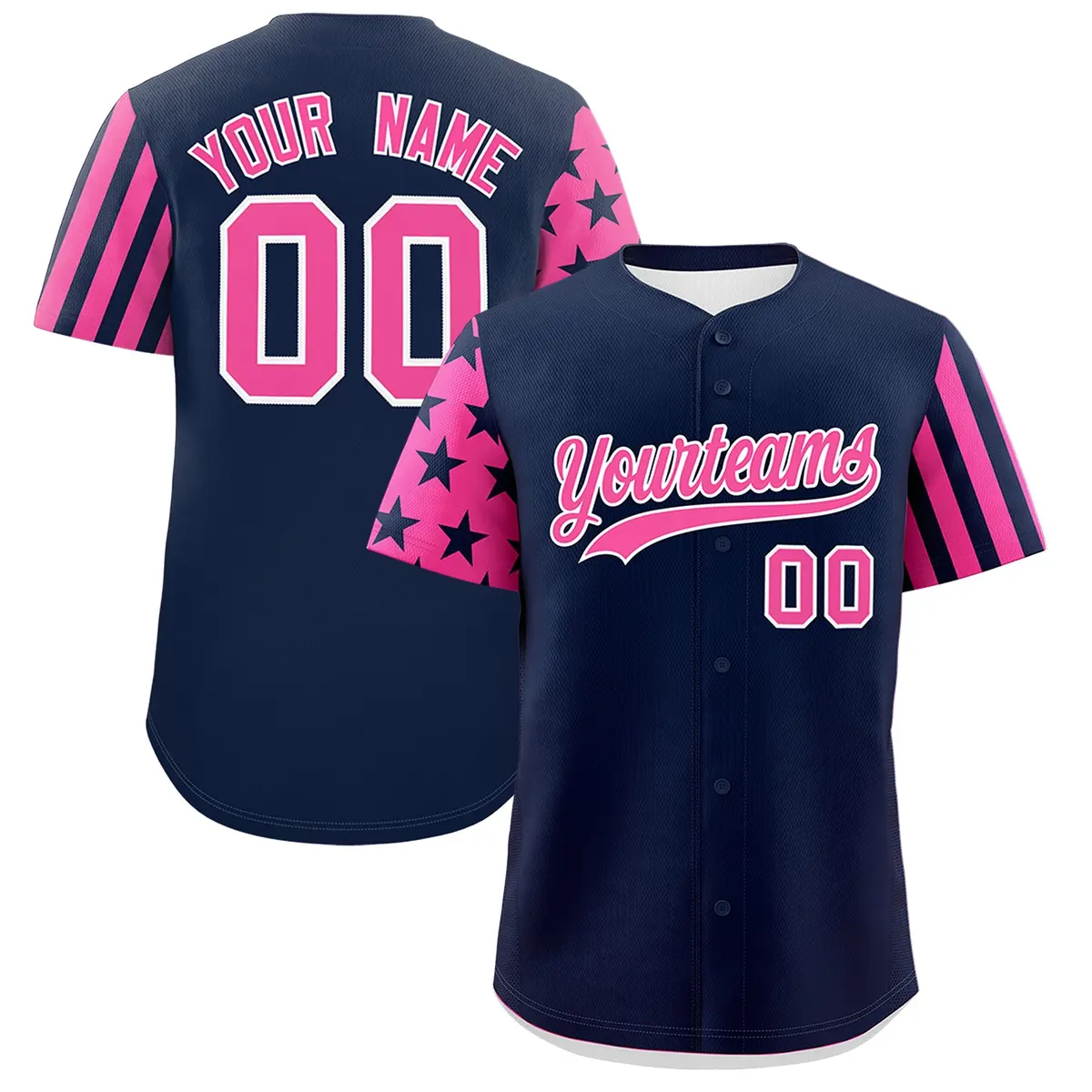 Navy Pink American Flag Raglan Baseball Jersey