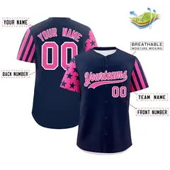 Navy Pink American Flag Raglan Baseball Jersey 2